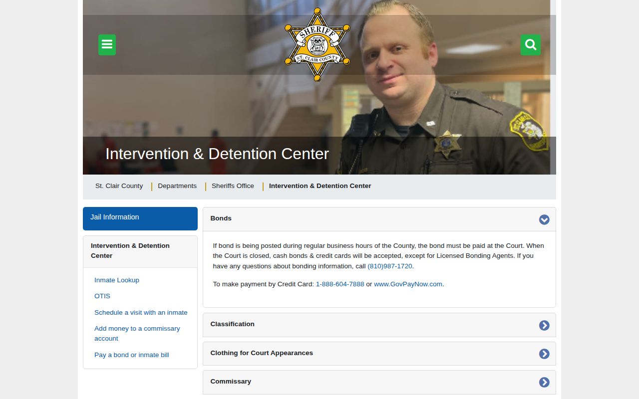 St. Clair County jail arrest roster and booking information page