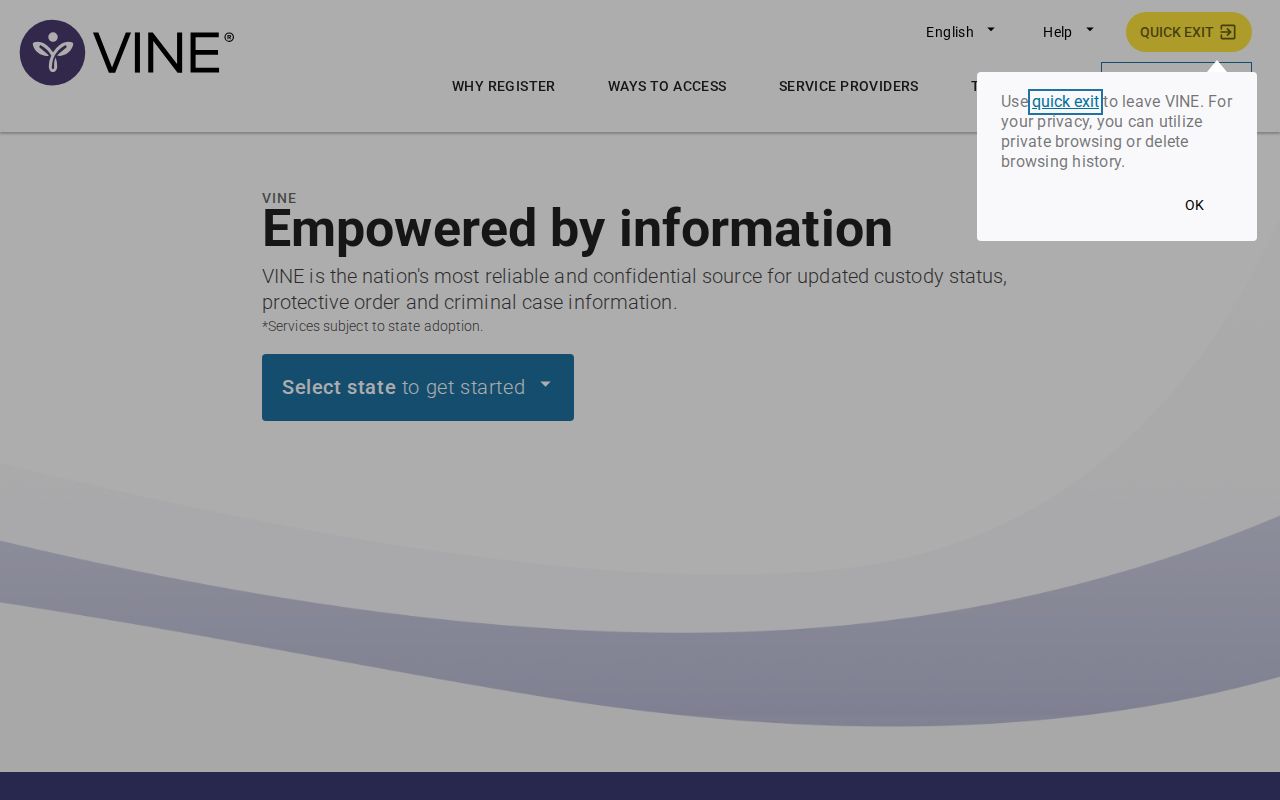 VINELink state selection screen used for Michigan custody searches