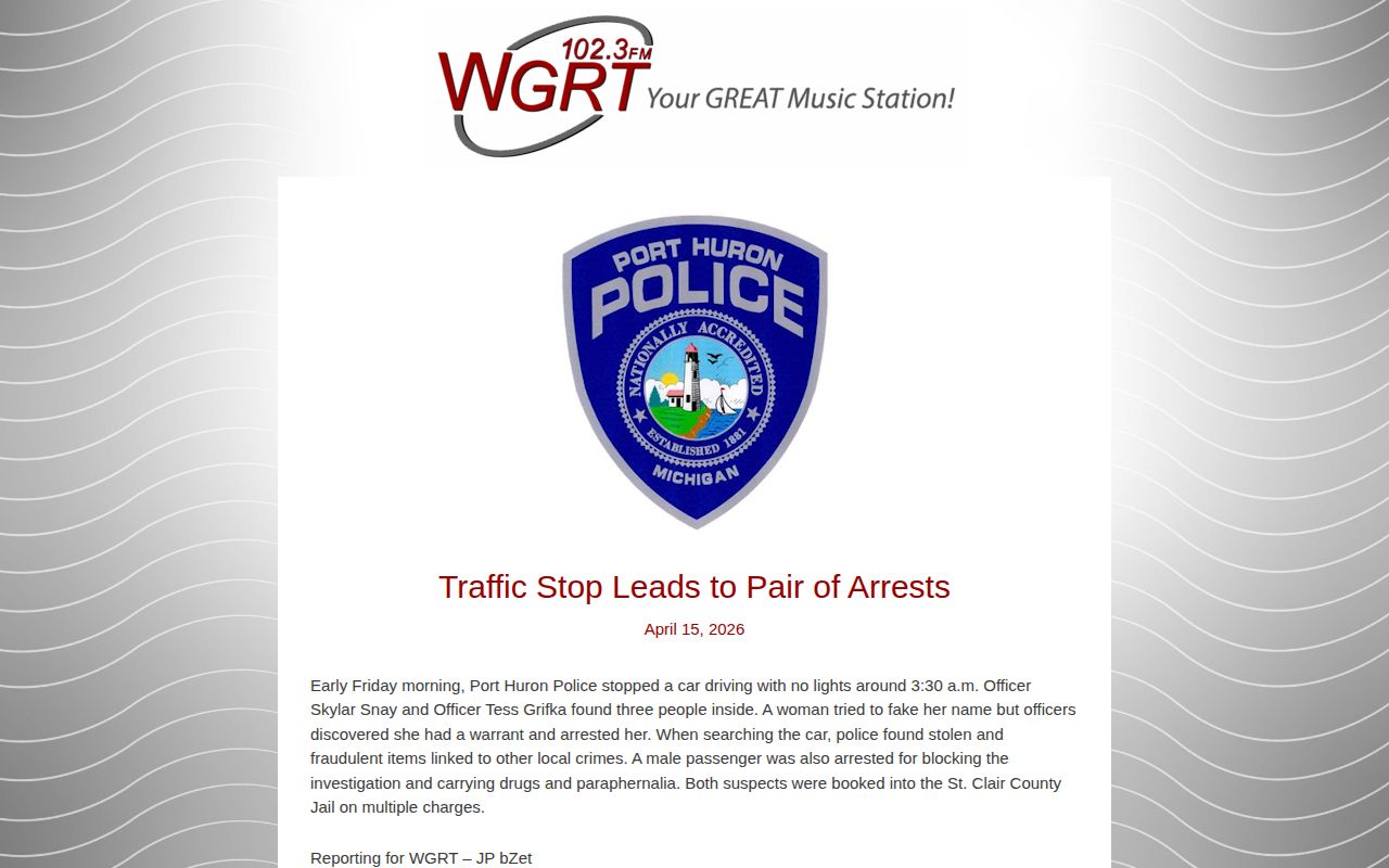 WGRT local report about arrests and St. Clair County jail booking