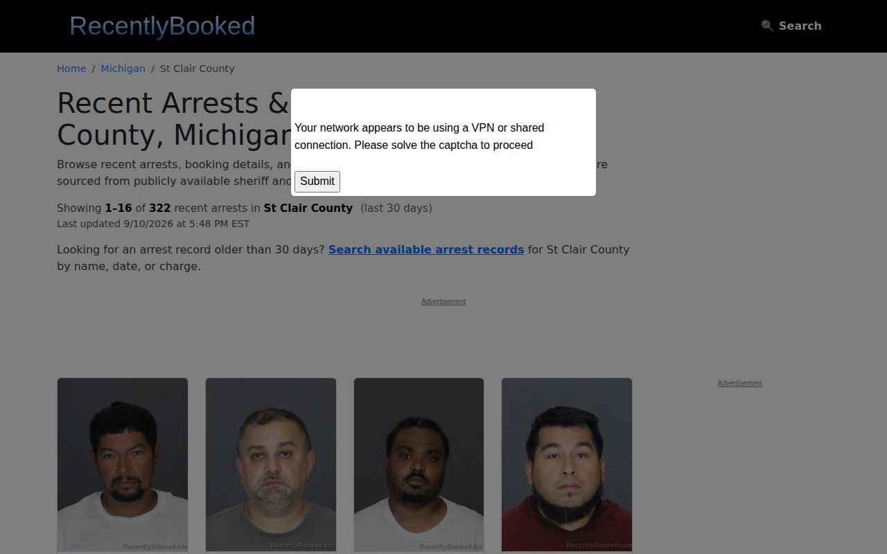 Unofficial RecentlyBooked St. Clair County recent booking page